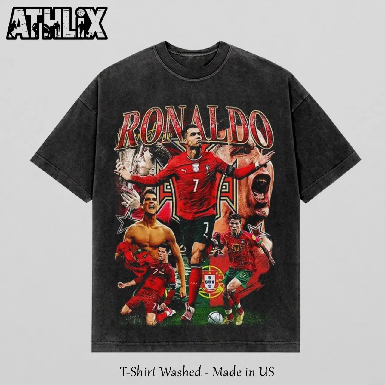 Cristiano Ronaldo Portugal # 7 Washed Vintage Graphic T-Shirt Premium Cotton Shirt, Y2K Football Style Tee, Retro Soccer Superstar Streetwear Unisex Tee, CR7 Champion Aesthetic Shirt, Gift For Football Fans, CR7 T-shirt, Portugal T-shirt, WC 2026 Tee