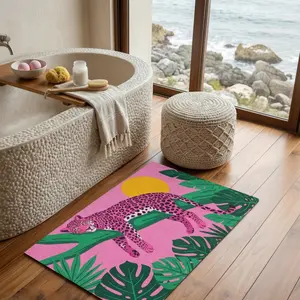 Diatomite absorbent mat, Pink Leopard Pattern, Non-Slip Easy Clean High Absorbency, Suitable for Bathroom Kitchen Desk, The Greatest Gift for Friends