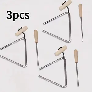 New 3pcs Professional Triangle Instrument Set, Fun Percussion Instruments with Mallets |   Handheld Design, Suitable for Music Performances And Accompaniment - Perfect Birthday Gift, Holiday Present, Celebration Or Wedding Party