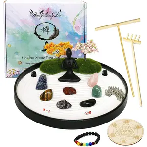 Mini Zen Sand Garden for Desk - Tabletop Chakra Yoga Zen Garden Kit Set Japanese Crystal Quartz Rock Statue Sand Zen Garden Home Unique Desktop Decor Decoration Office Spiritual Zen Gifts for Friends Adults Women