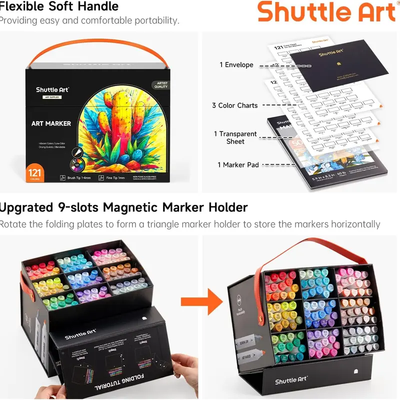 Shuttle Art 24/89/121 Colors Dual Tip Alcohol Based Art Markers, 88/120 Colors plus 1 Blender Permanent Marker with Case Perfect for Coloring Books Sketching Card Making