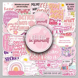 Motivational Slogan Sticker, 50pcs/set Waterproof Self Adhesive Decor Sticker for Gift Greeting Card Water Bottle Laptop Phone Case