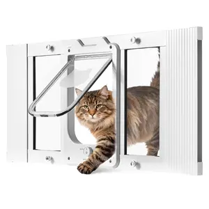 Cat Door For Window, Adjustable To Fit Window Width 27"-32", Four Secure Lock Modes, Aluminum Frame With High-Transparency Glass, Magnetic Closure, Weatherproof Quick-Fit Pet Door For Cats, White