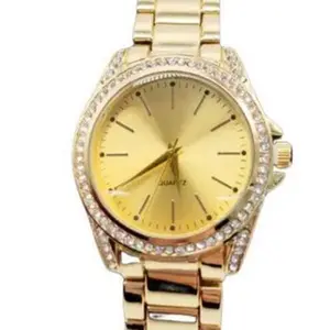 14K Gold Finish Icy Watch Designer's with Shinny Clarity Crystals Bling Street Wear Style Finest Quality