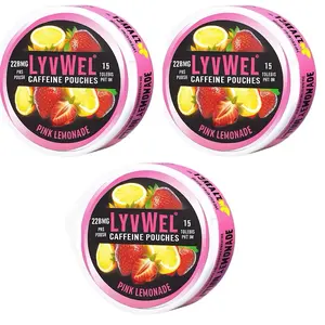 3 cans Caffeine Pouches 225mg - Pink Lemonade - 15 Nootropic Pouches, Gluten Free & Sugar Free, Refreshing Pink Lemonade Taste Pre-workout new Beverage Sport drink Energy