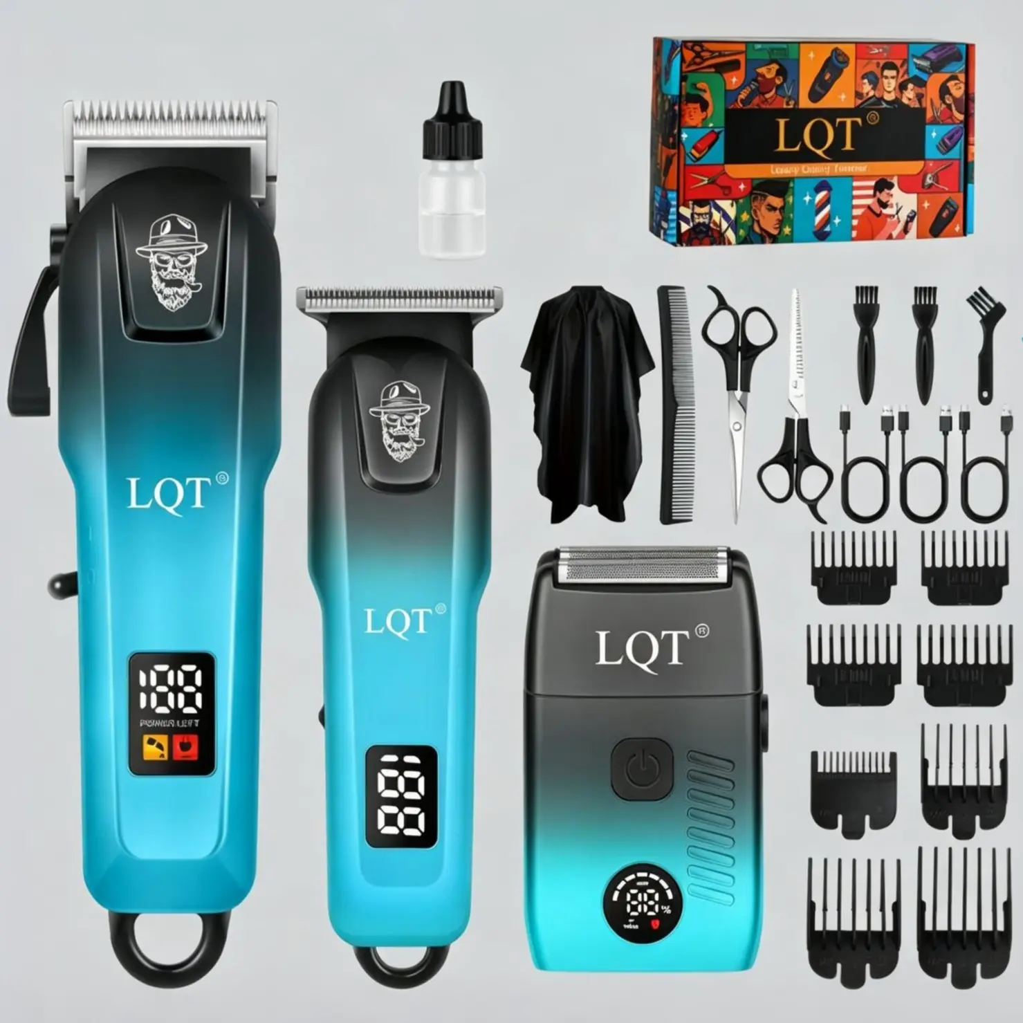 LQT Professional 3-in-1 Cordless Grooming Kit for Adults, Barber Clippers with Detail Trimmer, Foil Shaver, LCD Display, 1200mAh Battery & Body Manscaping Trimmer for Daily Care