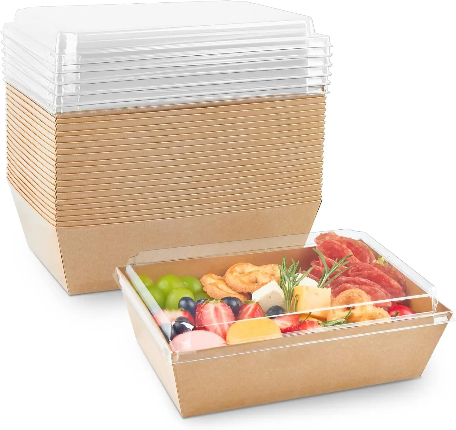 8 x 6 Inch Paper Charcuterie Boxes with Clear , 20 Pack Large Disposable Take Out Bakery Boxes, To Go Containers for Cake Slice, Cupcakes, Sandwiches, Cookies, Cocoa Bombs, Salads (Brown)