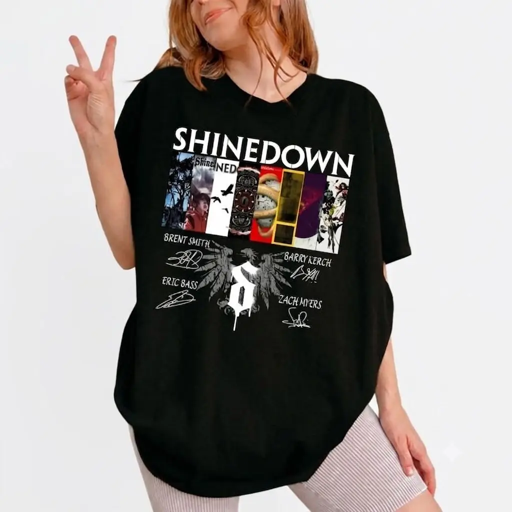 Men's 2026 New Unisex Oversized Boxy-Fit Heavyweight Biker Cotton T-Shirt - Shinedown Album Rock Band Tour Merch, Short-Sleeve, Vintage Round Neck, Old Money Y2K Graphic Streetwear, Breathable, S-5XL, Music Lover