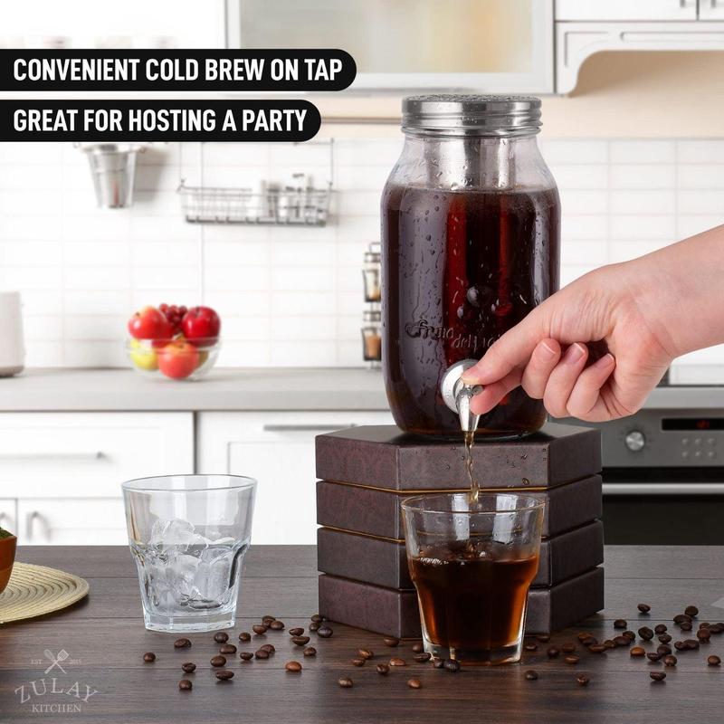 Zulay Kitchen Cold Brew Coffee Maker - 1.5L Reusable Glass Pitcher with Steel Filter Lid, Airtight Design for Coffee and Tea