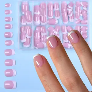 120pcs Short Square Minimalist Nail Tips Nail Extension Diy French Edge Glossy Finish French Nail Art, Square Nail Shape, Short Nail Length, Model Xinghao Yq16689