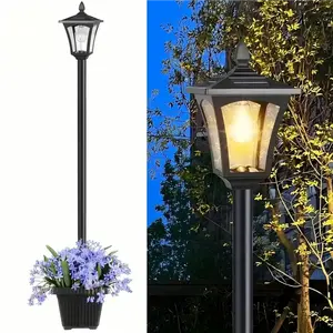 Solar Lamp Post Light with Planter, 60 Lumens Outdoor Waterproof Solar Pole Light, Warm White LED Garden Light for Patio, Yard Decor