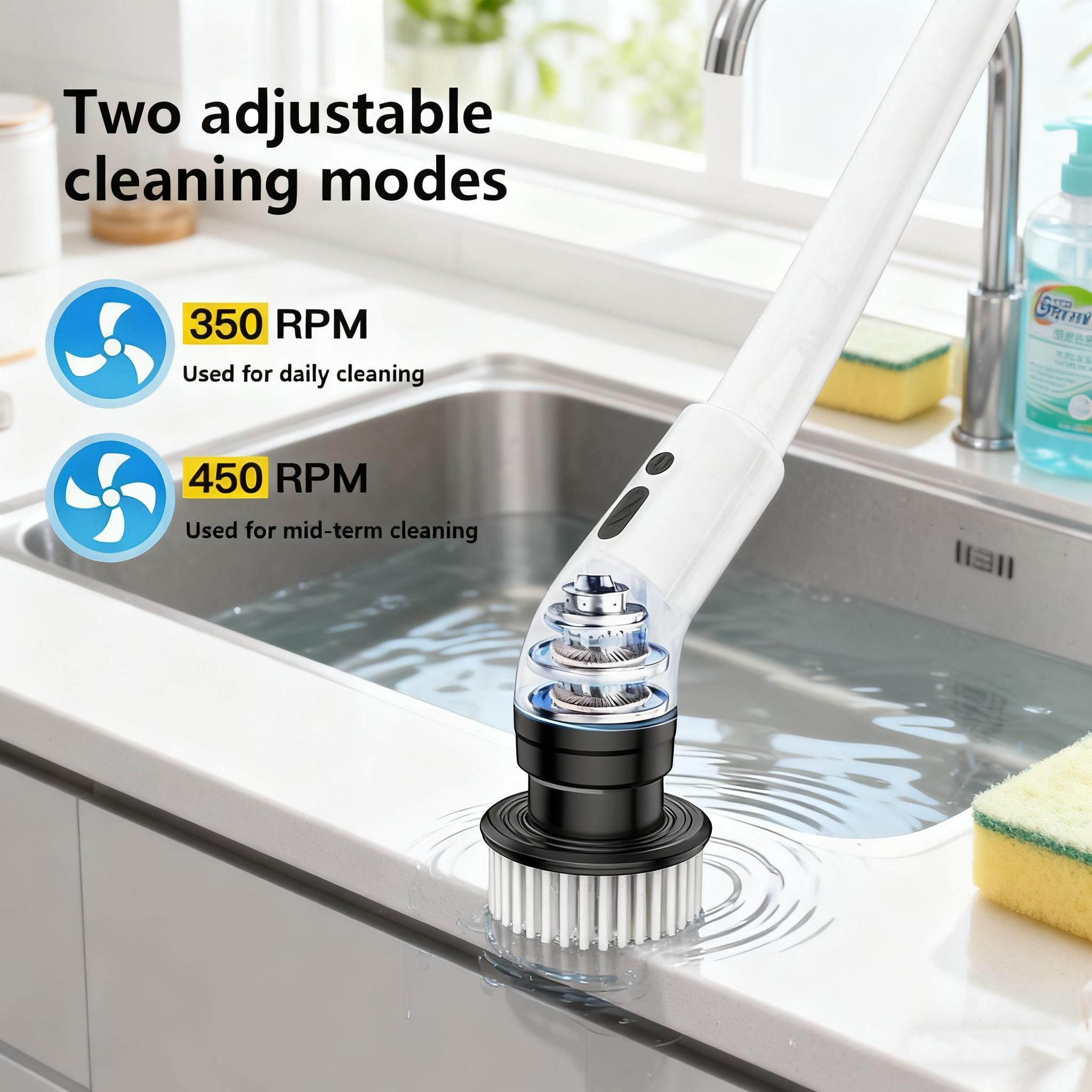 Electric Spin Scrubber Cordless Shower Scrubber lPX7 Waterproof Multi-Surface Cleaning Brush with 8 Brush Heads Long Battery Life Adjustable Speed Extendable Handle for Bathroom Kitchen Durable Cleaning Helper Utensils SummerVibes