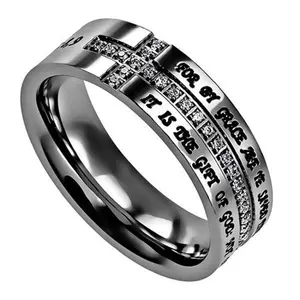 SAVED BY GRACE Cross Ring with Engraved Bible Verse & CZ Stones