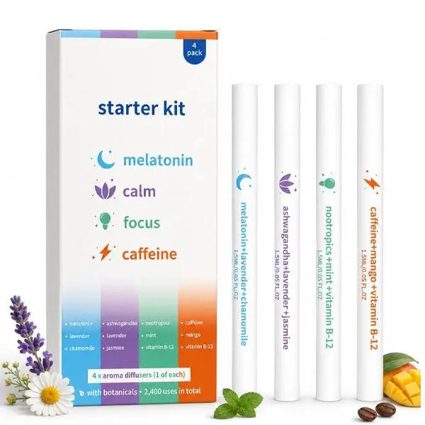 Portable Scent Stick Set 4 Pack, Plant-Based Aroma Stick Assortment, Pocket Size Fragrance Sticks for Home, Office, Travel, Daily Carry, Lavender, Mint, Citrus, Herbal Inspired Scents