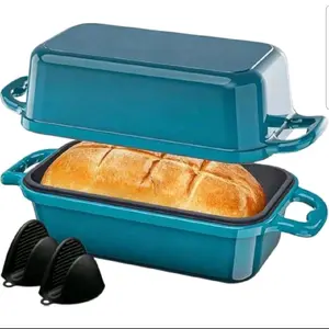 Emerald, 2 Piece Set, Meatloaf Pan With Lid, Sourdough Baking Pans, 9x5 Inch Loaf Cast Iron Bread Pan For Homemade Bread Baking, Enameled Cast Iron Sourdough Bread Dutch Oven Variant 2