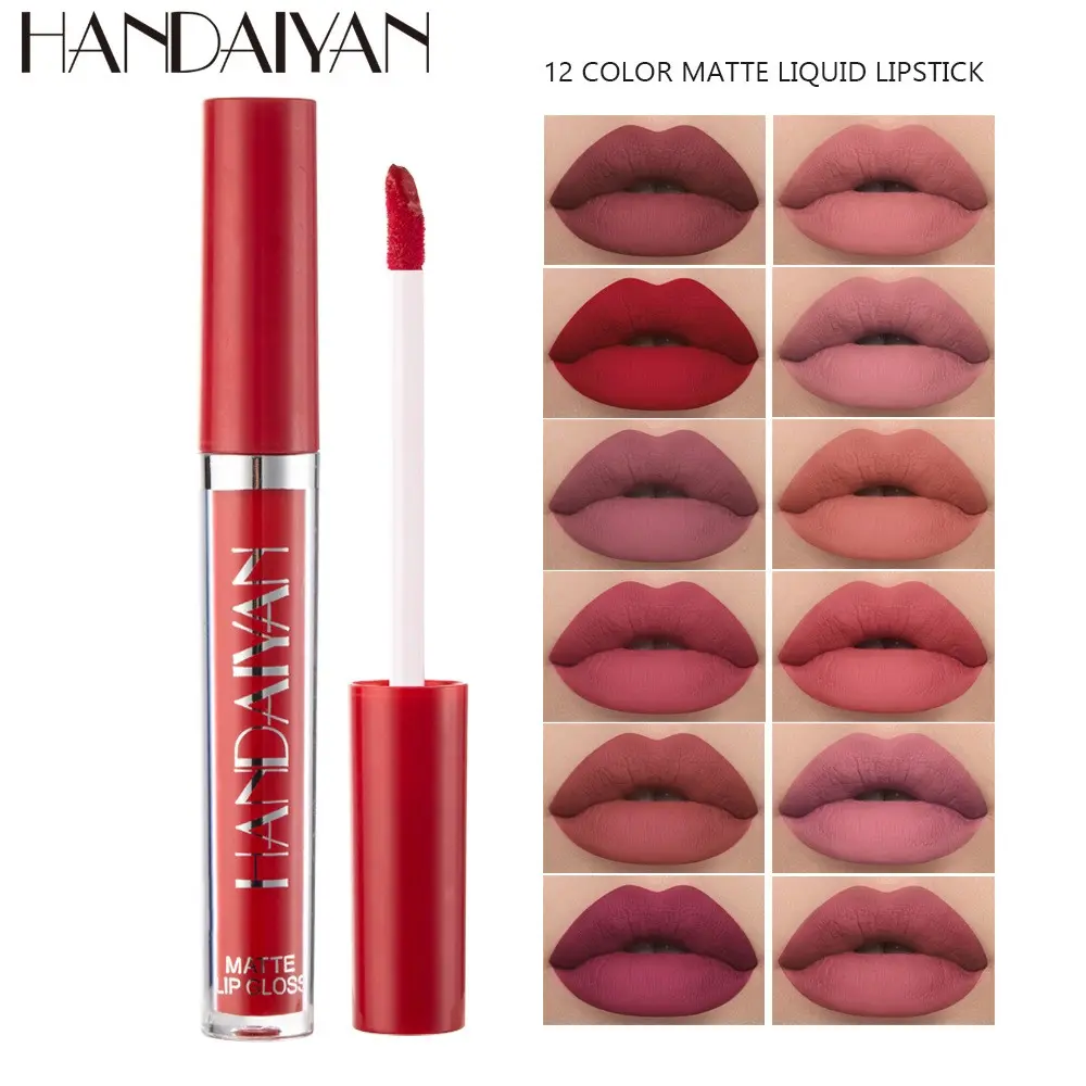 Handaiyan Matte Lipstick Liquid Makeup Long-Lasting Waterproof Non-Stick Cup Lip Gloss, 12 Colors Foggy Finish, Perfect for Daily Use Cosmetic Nonstick Lipgloss Lip Products