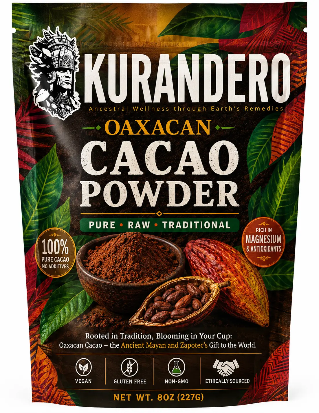 Kurandero - Oaxacan Cacao Powder 8 oz Pure Raw Traditional Ancient Flavor for Hot Cacao Mole Baking & Smoothies