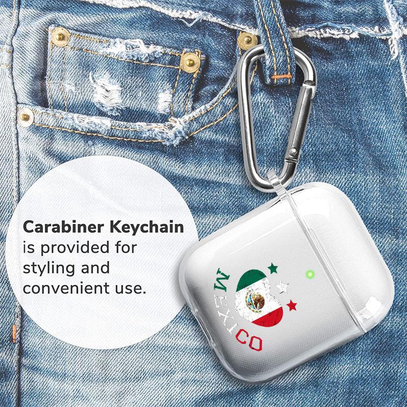 Cool Mexican Heart Symbol Pattern TPU Soft Protective Case for Apple AirPods 4/3/2/1/Pro/Pro2 Transparent Earphone Cover with Keychain Attachment