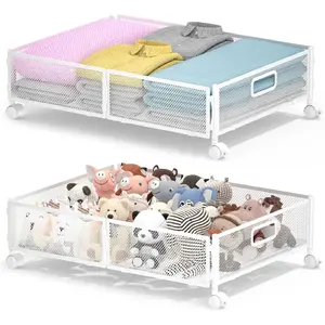 Under Bed Storage with Wheels, Under Bed Shoe Storage Organizer Drawer, Underbed Storage Containers for Bedroom Clothes Shoes Blankets (2 pack, White)