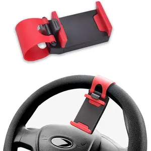 Car Steering Wheel Phone Mount, Steering Wheel Smartphone Mount, Portable Steering Wheel Phone Holder Mount Clip Fit for IPhone14/13/12/11 Pro Max/XR/XS/S21/S20/S10/Note 10 (Red)