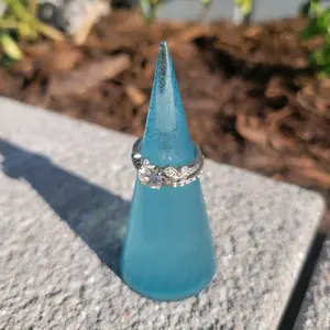 Resin Ring tower jewelry holder ring cone blue  Organizer display Gift Decor Friend Room