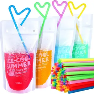 100 count Drink Pouches with Straws, Drink Pouches Juice Pouches for Adults,  Drink Bags for Smoothies Juices Liquid Pouches for Adults ,16oz Clear