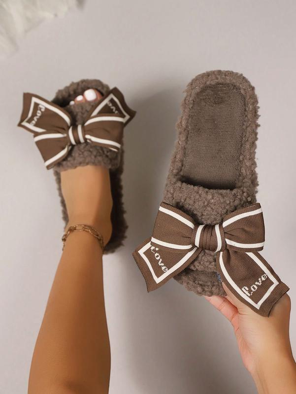 Women's Slippers Bow Element Home Slippers Pellet Fluffy Comfortable Home Slippers Four Seasons Slippers Women's Home Indoor Slippers Floor Slippers Lightweight Fashion Slippers Open Toe Slippers