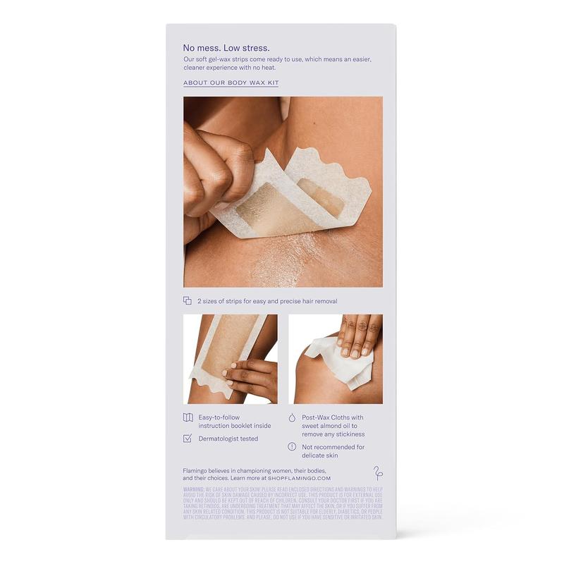 Flamingo Body Wax Kit - 20 Large & 8 Medium Wax Strips with 6 Post-Wax Cloths for Smooth Skin - Best of Beauty 2024 Award Winner Hair Removal