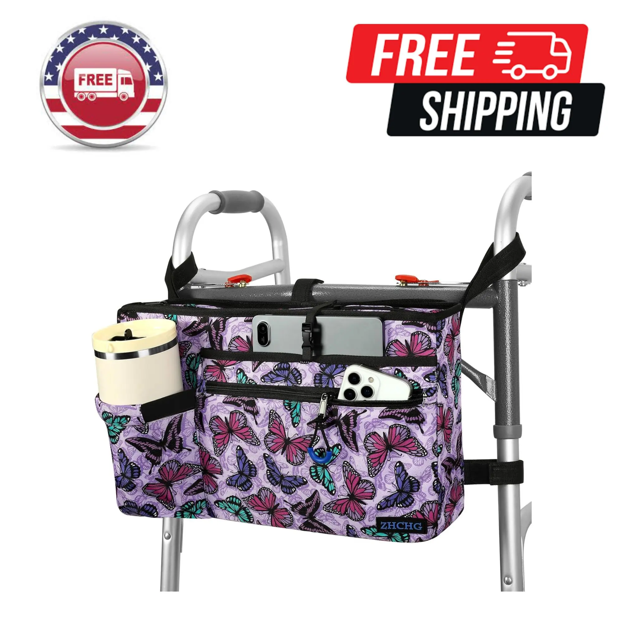 Walker Bag with Cup Holder, Walker Accessories for Seniors Detachable