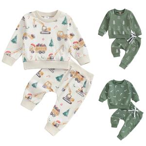 Kids Toddler Boys Christmas Outfit Long Sleeve Candy Cane Xmas Tree Print Sweatshirt Tops Jogger Pants Fall Winter Clothes