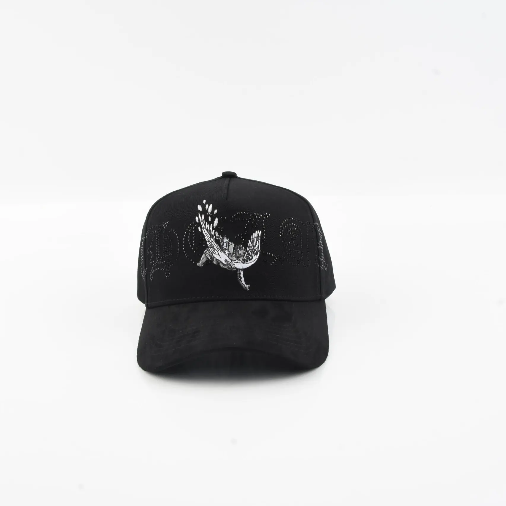 Fallen Angel Black Cap with Unique Design Suede Material