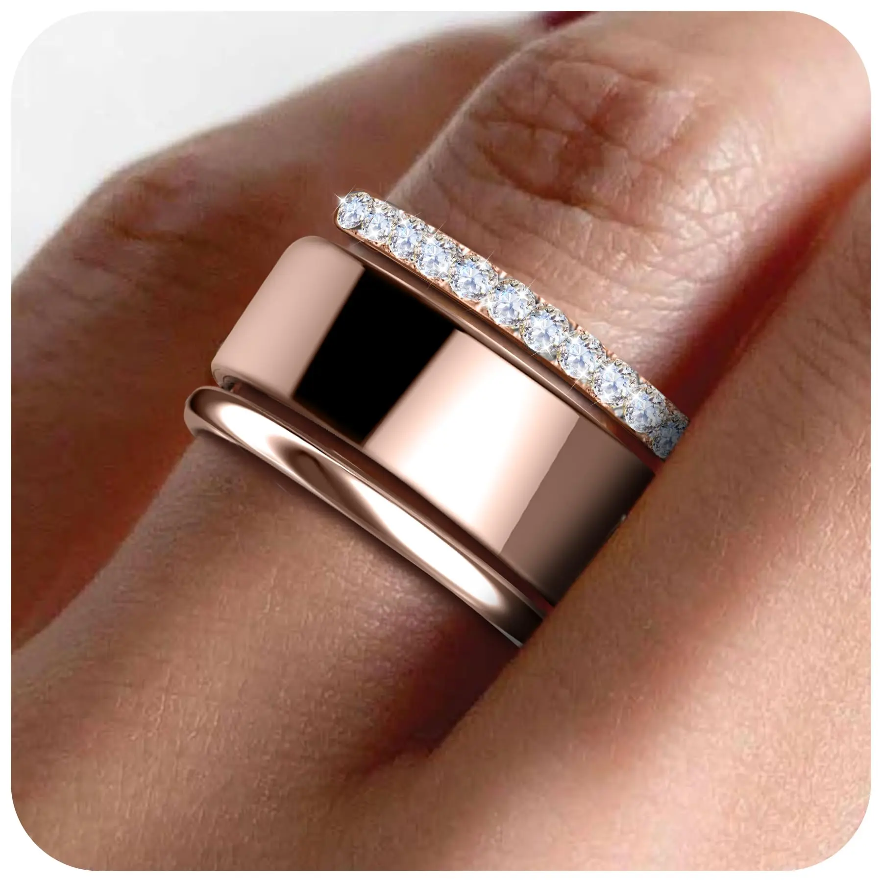 2 Pack Plated Stackable Rings Compatible With Oura Ring Gen 3/4  Cubic Zirconia Simulated Stacking Eternity Bands For