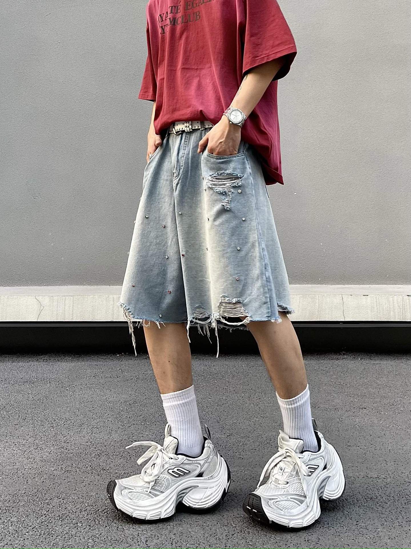 Noctra Frayed-edge Loose-fit Casual Versatile Denim Shorts