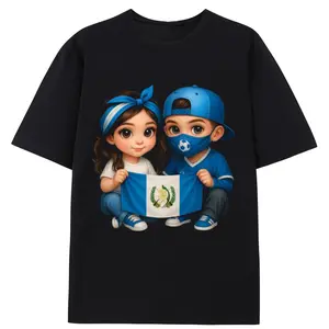 Guatemala Pride T-Shirt | Cute Guatemalan Flag Kids Chibi Graphic Tee | Hispanic Heritage Soccer Game Day Streetwear Top | Unisex Oversized Vintage Cotton Crewneck Short Sleeve Black Tee For Mens Womens Guatemalan Gift