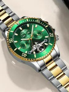 AILANG Men Green Diver Automatic Mechanical Watch Classic Large Dial Design Luminous Hands Waterproof Business Wristwatch Hollow Movement Retro Style Male Wrist Clock