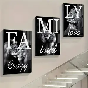 3 Pieces/set of Optional Wooden Frame, Modern Abstract Artistic Lion Family Artwork Inspirational Quotes Wall Art, Living Room Frameless Decor, Home Canvas Prints for Wall Decoration