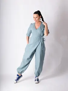 Short Sleeves Linen Jumpsuit SAYA - Versatile and Stylish Design - Womenswear, Overalls