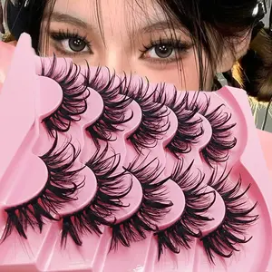 8D Puffy Cartoon False Eyelashes 5 Pairs Set, Sharp Point Design, Natural Extension, Professional Cosplay Tool, Fluffy Cluster Lashes