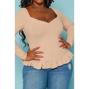 Ribbed Knit Ruffle Flare Shirt TOPS Comfort Fit cherub  shirt