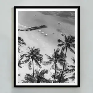 Vintage Surfing Poster Palm Tree Print Black and White Coastal Wall Art California Beach Photography Beachy Room Décor