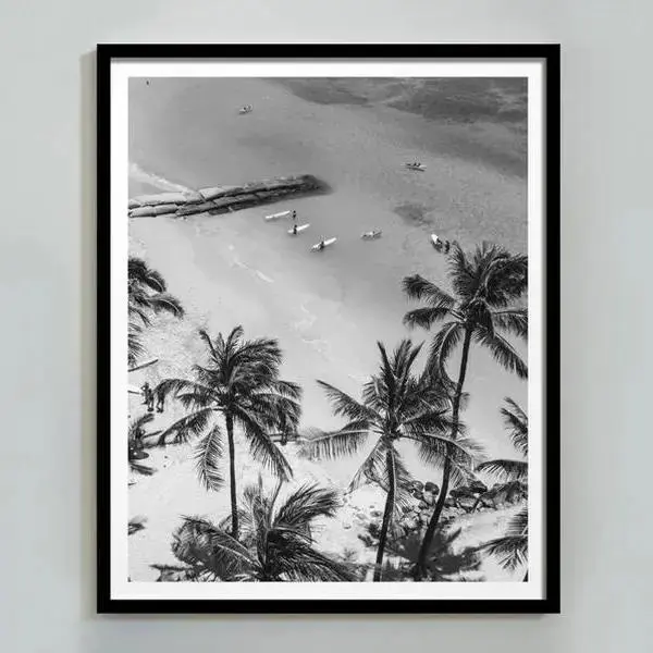 Vintage Surfing Poster Palm Tree Print Black and White Coastal Wall Art California Beach Photography Beachy Room Décor