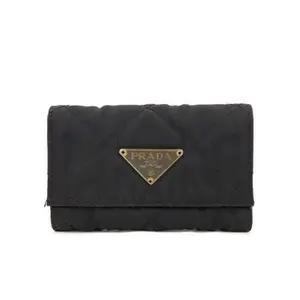 Pre-owned PRADA other Small Leather Goods Logo Plae Quilted Nylon 6 Ring Key Case Gray 12008840853/730123