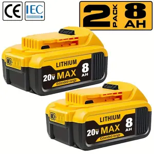 1/2 Pack 8.0Ah 20V Lithium Ion Battery For DCB200 DCB201 DCB206 Cordless Power Tool Replacement Charger High Capacity Efficient