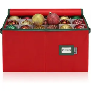 Christmas Ornament Storage Container with Dividers - Box Stores Up to 54 Ornaments, Zippered, Convenient, Adjustable, Large Organizer Bin to Protect Holiday Décor, Fits Most Standard Size, Red