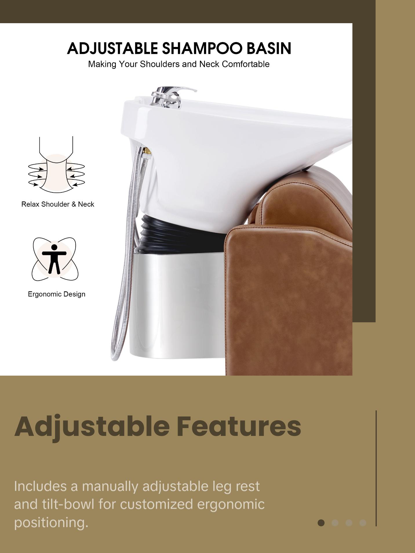 BarberPub Backwash Shampoo Station Chair, Ceramic Hair Wash Bowl for Salon 9364