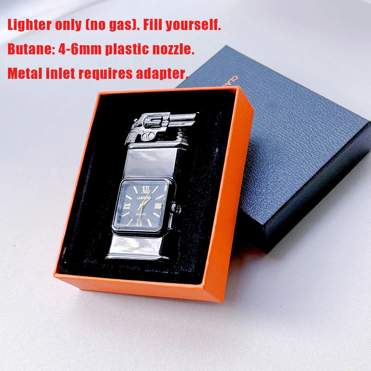 Clock & Dual Flame Lighter (Not inflated)​​ - Visible Fuel Window | Windproof Jet & Soft Flame | Adjustable | Metal | Gift for Men,BoyFriend