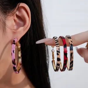 Satura Silver Needle Leopard Leather Earrings For Women, 3 Pairs，50mm Large Gold Hoop Earrings, Niche High-End Design, Autumn and Winter Temperament Earrings, 2026 Happy New Year Christmas Gift