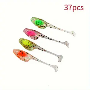 [CWJ]Floating TPE Snake Soft Bait, 37 Pcs 1.97 Inch Weedless Paddle Tail Design, for Bass Slow Sinking Action, Multi-Color with Ergonomic Handle Storage Box