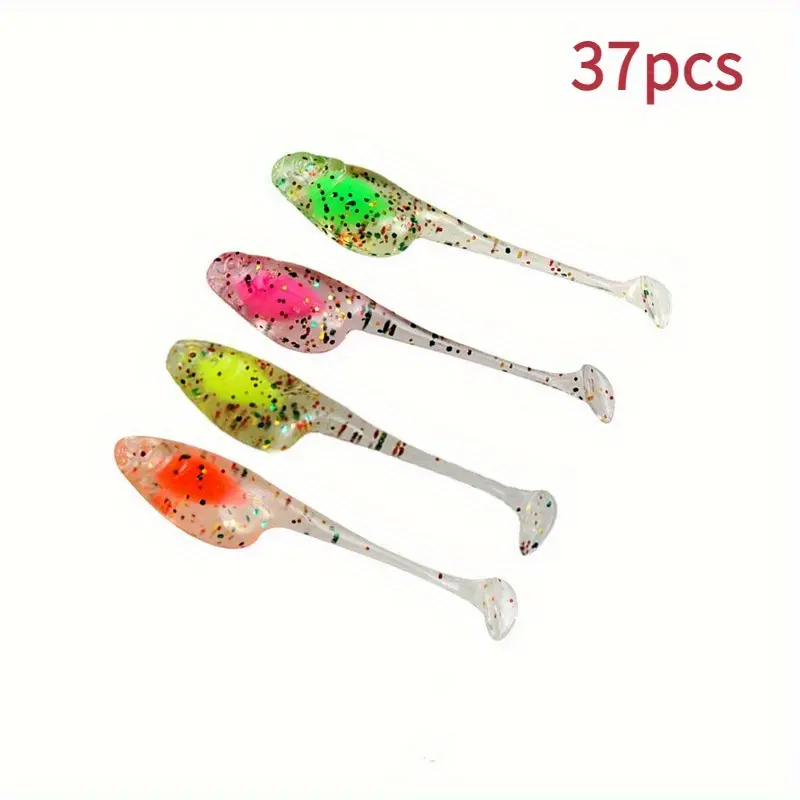 Floating Fishing Lures, 37-Piece TPE Rubber Snake Baits with Paddle Tail, 1.97-Inch Multi-Color Kit for Bass Fishing, Weedless Fit & Slow Sink, Includes Storage Box