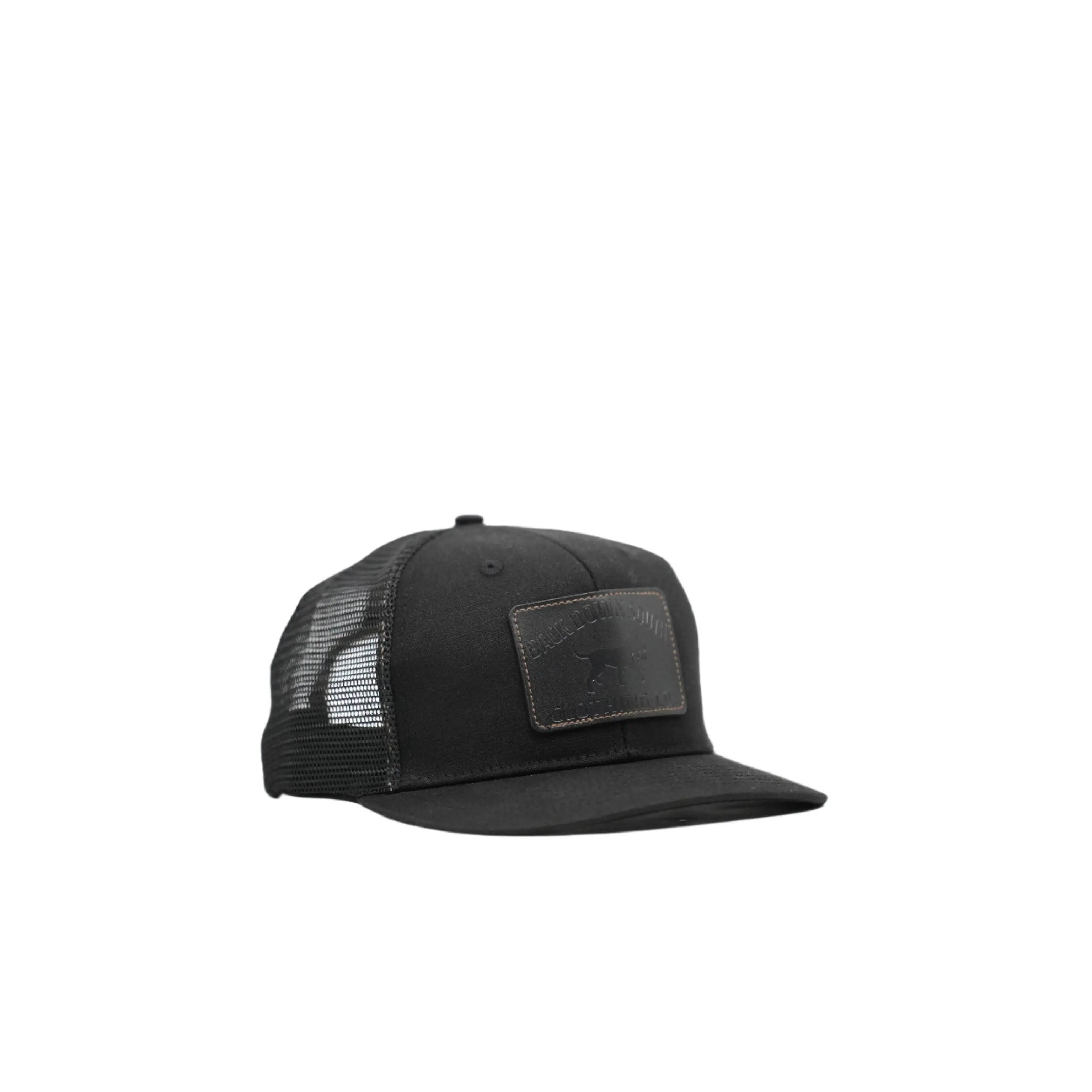 Waxed Pursuit Trucker Hat - Leather Patch Black